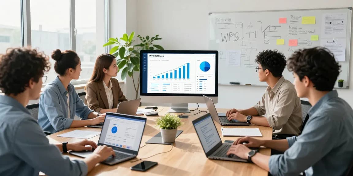 Team collaboration in a bright office, showcasing WPS Official Website solutions for productivity and teamwork.