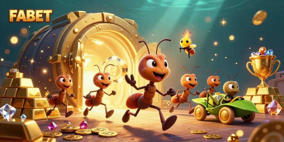 FABET showcases ants in a heist for a golden poker chip, blending excitement with gambling.