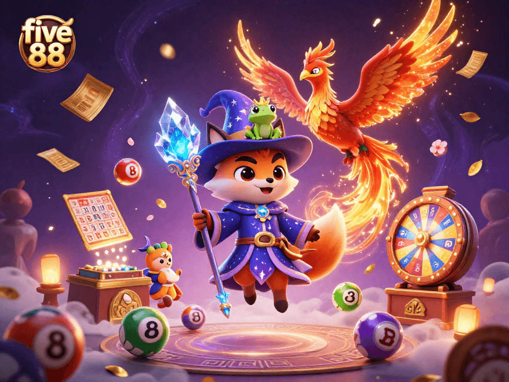 Experience the thrilling excitement of five 88 with immersive lottery elements and animated game action.