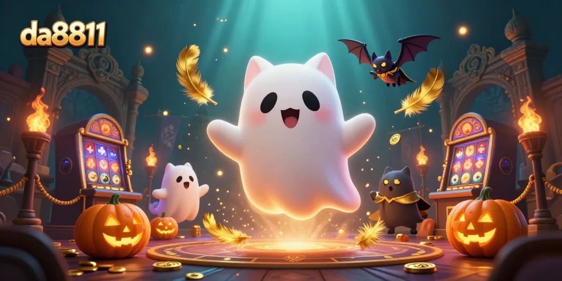 Engage with da8811's thrilling casino experience featuring a ghost cat and vampire bat.