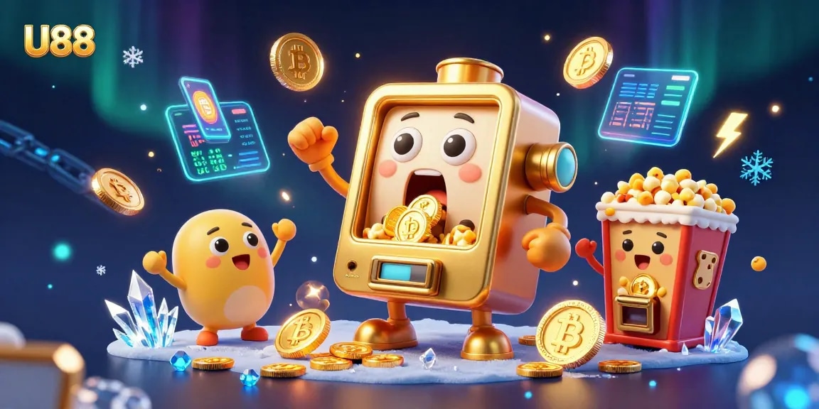Experience excitement with U88's jackpot, as golden coins and cheers surround the gaming scene.