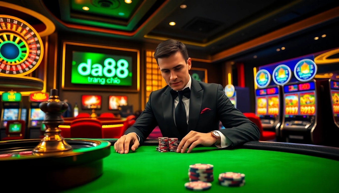 Gambler celebrating a win at da88 trang chủ poker table, highlighting casino excitement.
