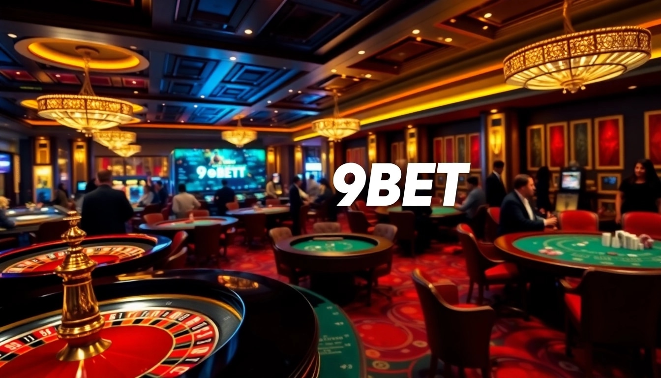 Exciting casino atmosphere showcasing the thrill of 9BET betting with vibrant tables and players.
