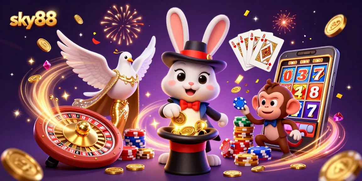 Spin the roulette and win big at sky88: a magical scene with characters and casino elements.