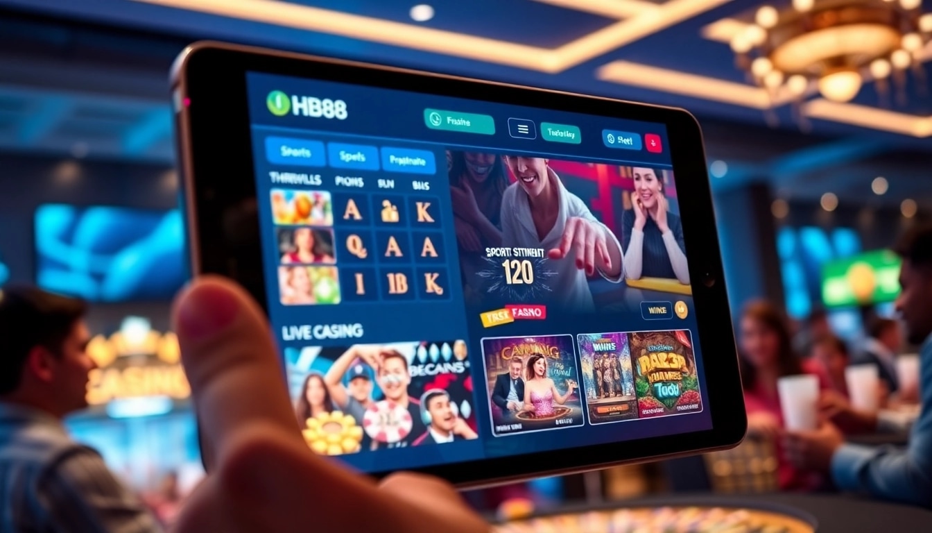 Engaging HB88 online betting scene showing dynamic gaming activities and joyful players.