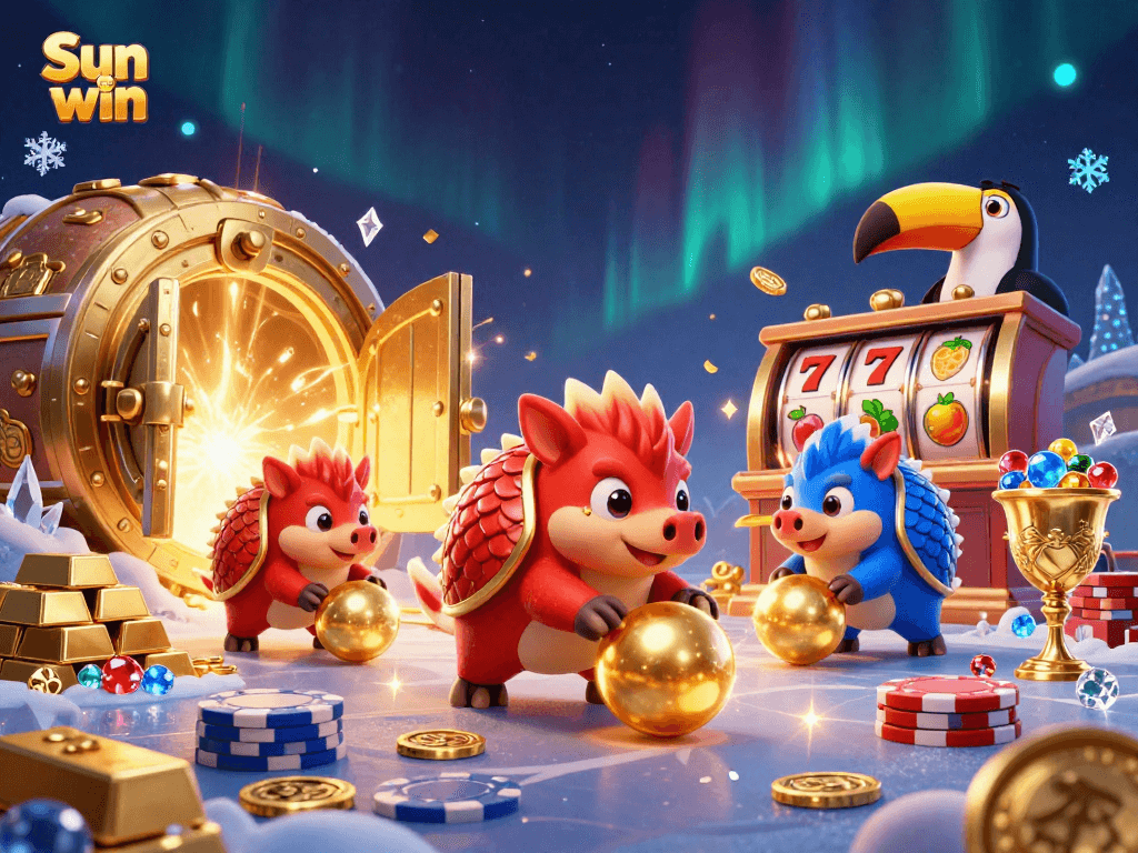 Engage in exciting gameplay with Sun win, featuring rival pangolins and casino treasures.