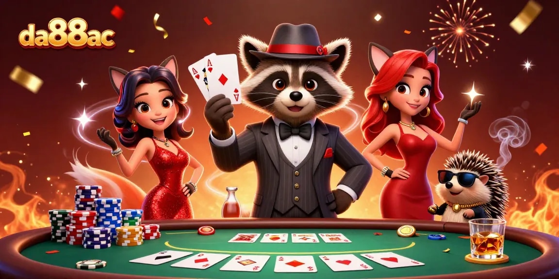 Engage with da88ac's thrilling poker action featuring vibrant characters and dynamic game elements.