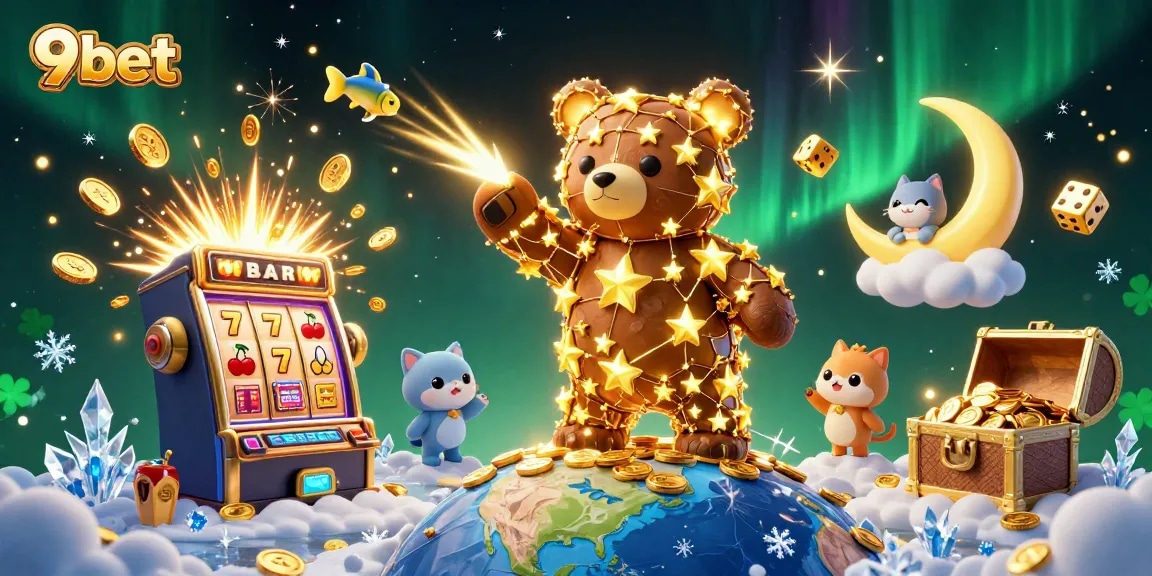 Engage in thrilling experiences with 9bet's vibrant 3D illustration showcasing casino excitement.