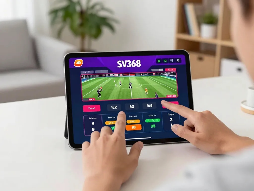 Engaging online betting experience at https://sv368com.biz/ with a tablet showing live sports betting