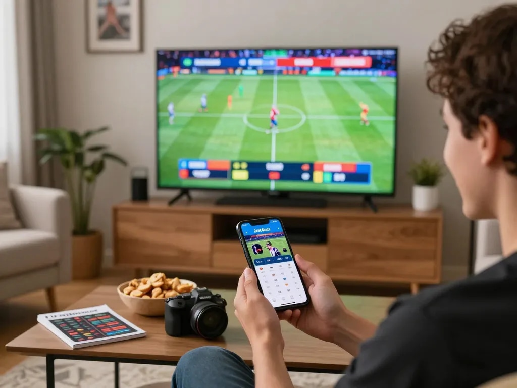Experience live sports betting with JeetBuzz in a cozy home setting, showcasing engaging gameplay.
