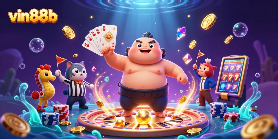 Experience thrilling gameplay with vin88b in this vibrant underwater casino illustration featuring games and excitement