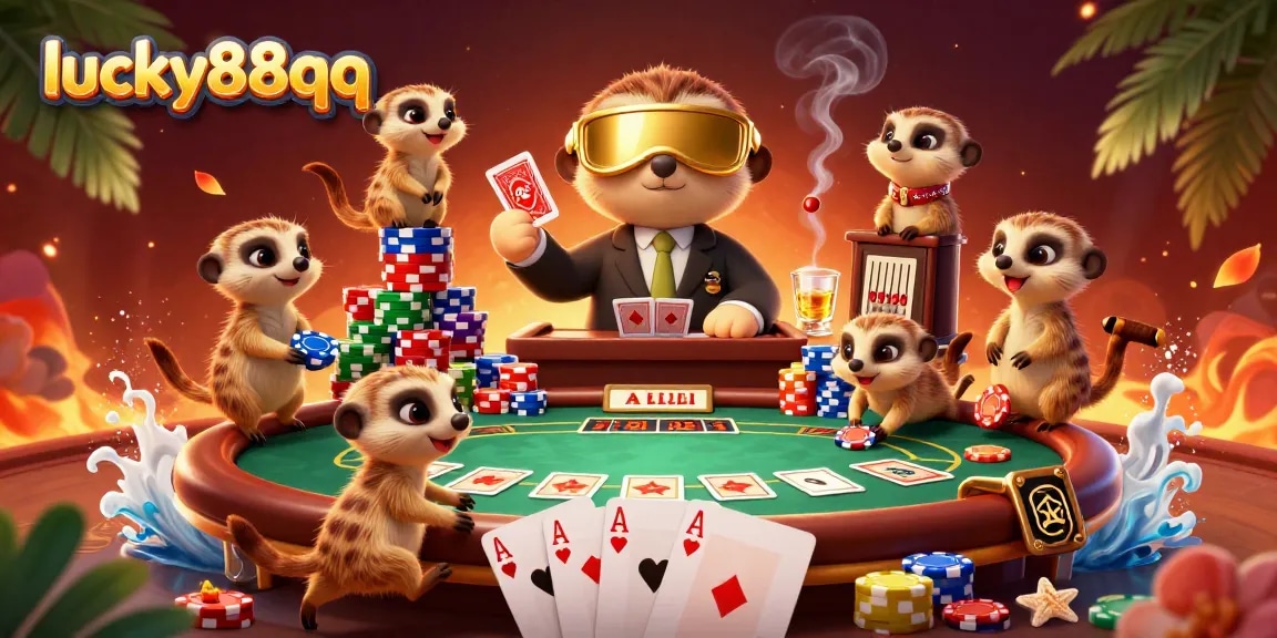 Experience the lively operations at lucky88qq casino with meerkats managing chips and games.