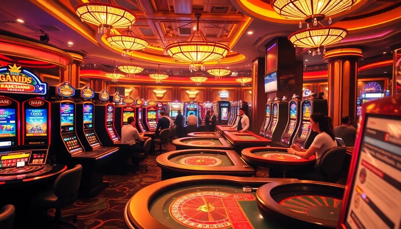 Experience the vibrant excitement of Vaoluoi in a luxurious casino setting, filled with poker tables and slot machines.