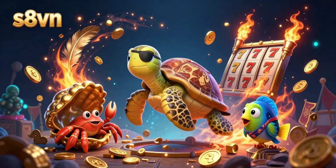 Experience the vibrant world of s8vn with lively characters and engaging casino elements, showcasing exciting gaming action.