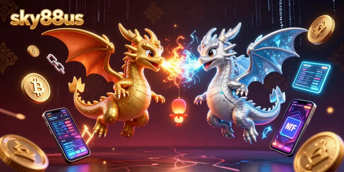 Experience thrilling gameplay with sky88us as golden and silver dragons battle in a vibrant casino atmosphere.