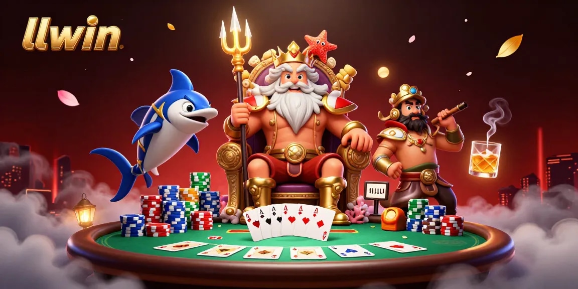 Experience the exciting poker scene at llwin featuring Neptune with vibrant casino elements.