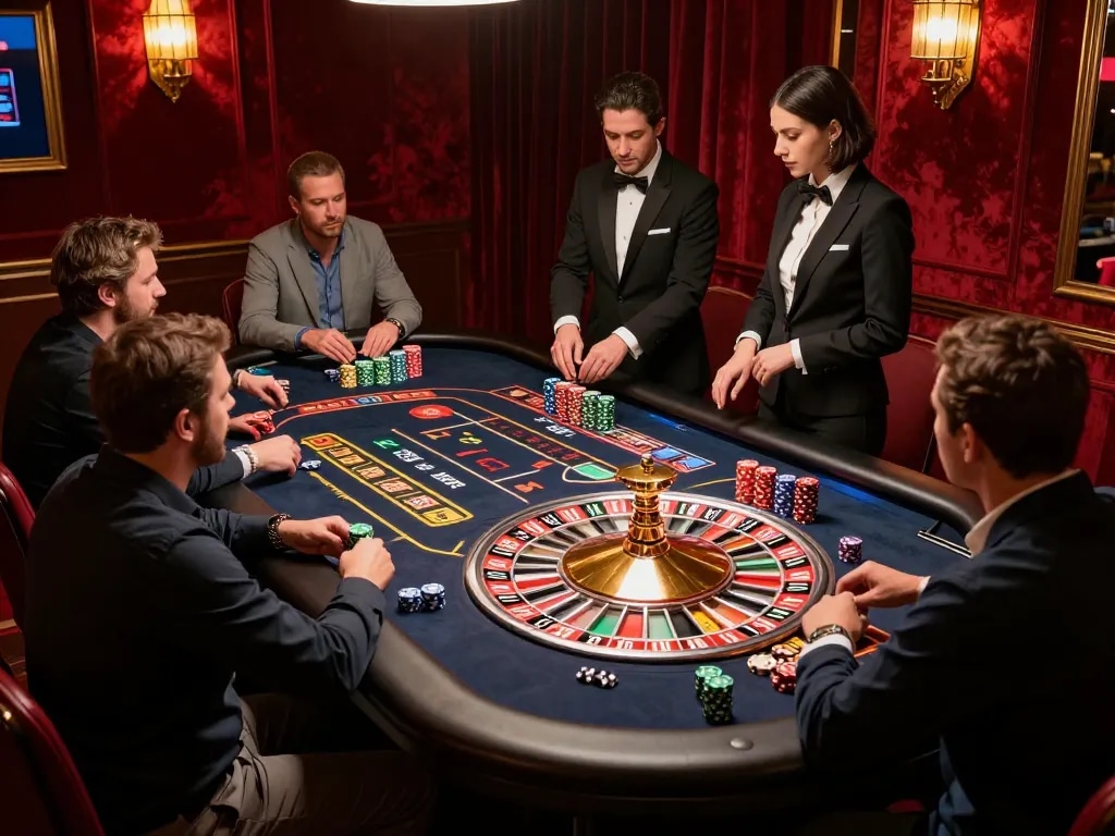 Players experiencing the excitement of casino gaming at uk88 com roulette table with vibrant atmosphere