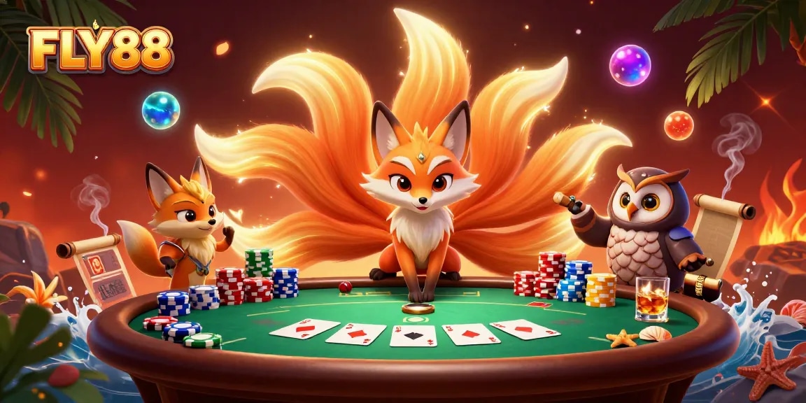 Experience thrilling gameplay with FLY88's vibrant casino adventure, featuring poker action and mystical characters.