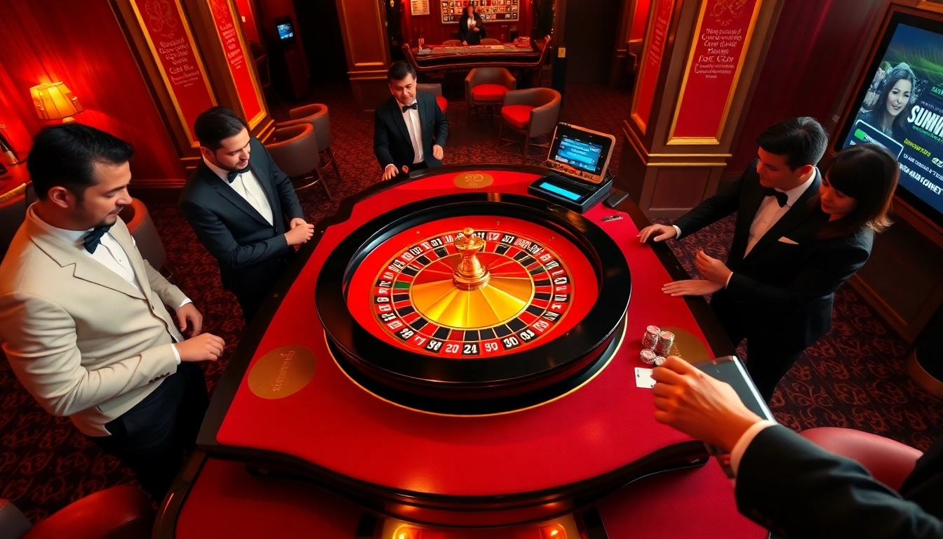Experience the thrill of Sunwin's casino excitement with players at a vibrant roulette table.