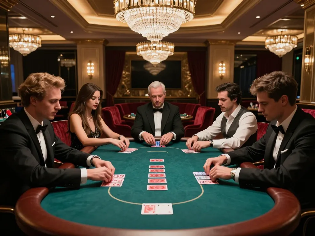 High-stakes poker players at a G28 com VIP table, showcasing elegance and strategic gameplay