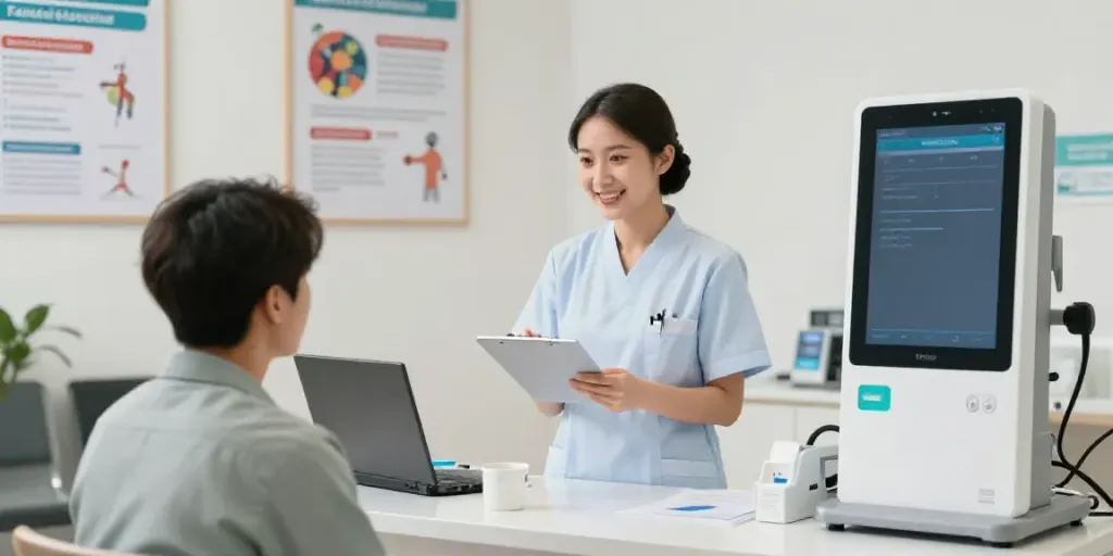 Reisvaccinaties informatie in een moderne gezondheidsomgeving met digitale technologie en patiëntenzorg.