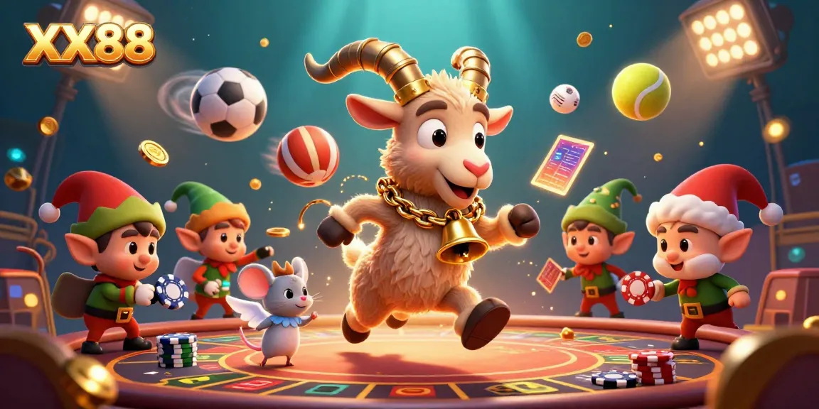 Experience the festive thrill of XX88 with Krampus and angelic characters in a vibrant casino setting.