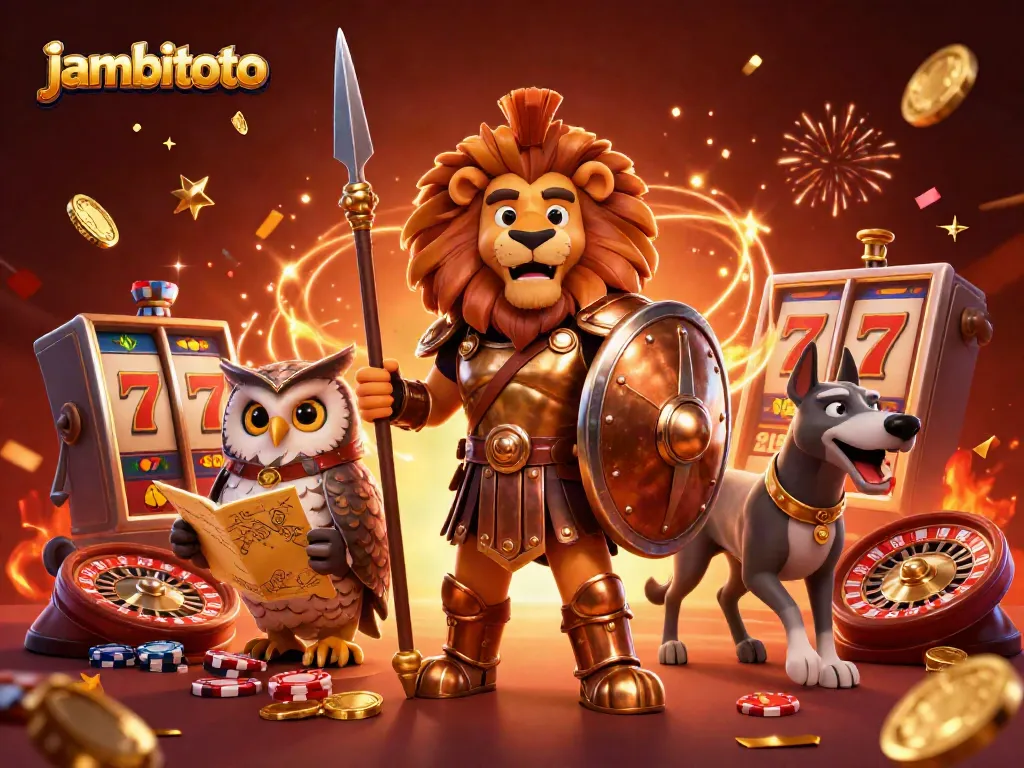 Engage in thrilling gameplay at Jambitoto, showcasing rich casino elements and vibrant characters.
