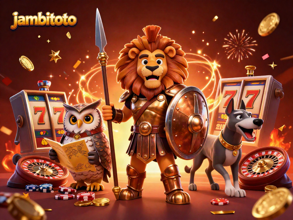 Engage in thrilling gameplay at Jambitoto, showcasing rich casino elements and vibrant characters.