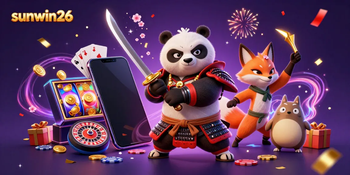 Engage in thrilling gameplay with sunwin26's captivating 3D casino scene featuring samurai panda and colorful slots.