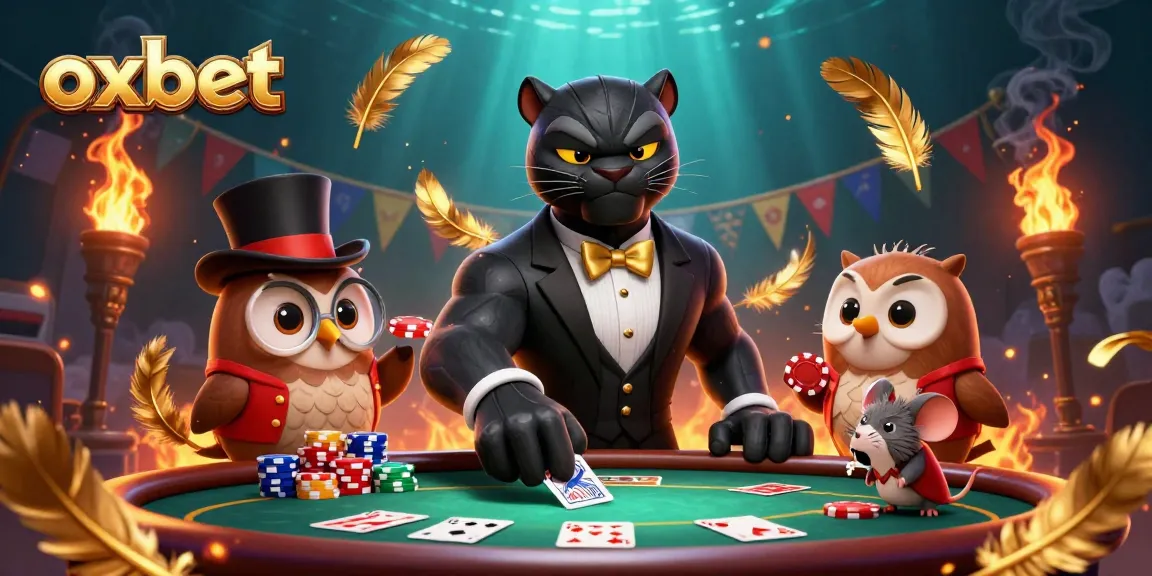 Join the excitement at OXBET with stylish characters playing poker in a vibrant casino scene.