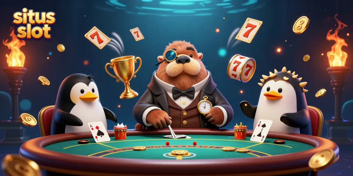 Experience excitement at situs slot with a jolly walrus and lively poker scene.