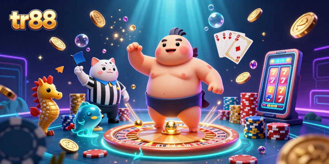 Join the exciting gaming adventure with tr88's vibrant underwater casino scene featuring colorful characters and elements.
