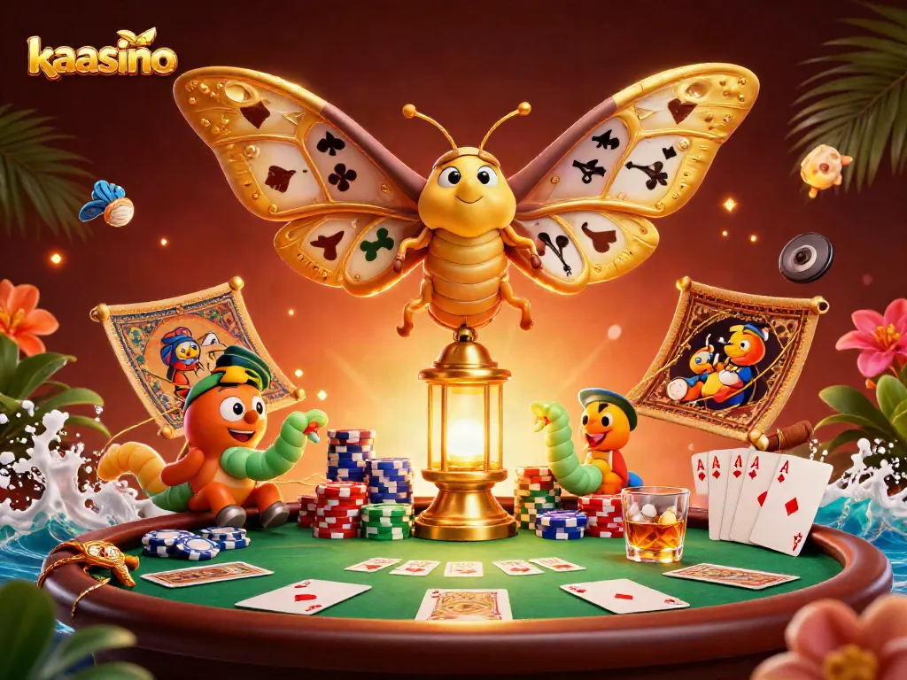Kaasino players enjoying a vibrant casino scene with 3D characters and poker elements.