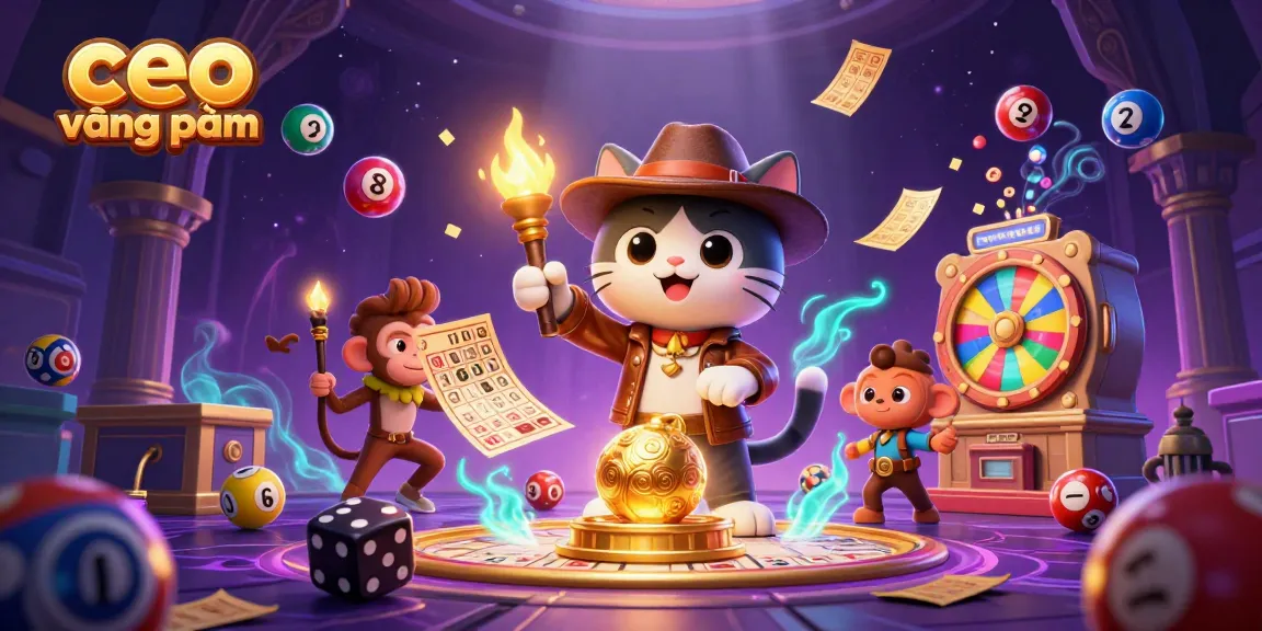Engaging scene of the 3D explorer cat and its monkey companion uncovering a casino artifact while celebrating ceo vương phạm's work