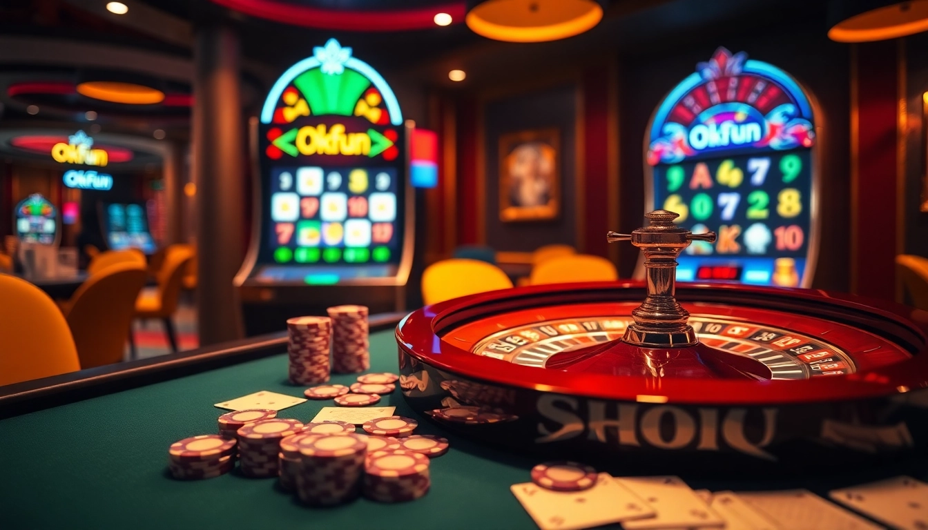 Players enjoying thrilling games at Okfun casino, immersed in excitement and luxury.