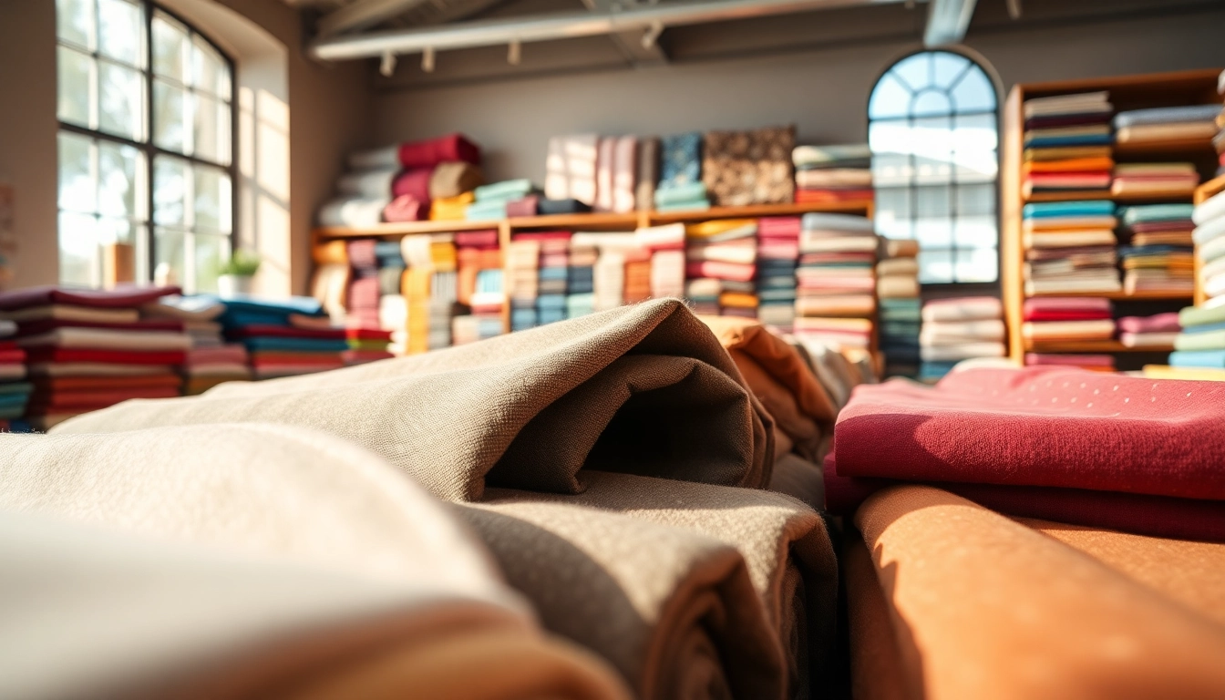 Stoffen online bestellen van verschillende kleurrijke stoffen in een gezellige winkel.
