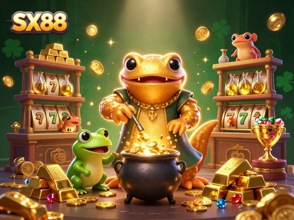 SX88 brings luck and fortune with vibrant golden illustrations of charming alchemists and dynamic casino elements.