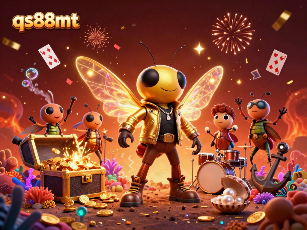 Experience excitement with qs88mt as a 3D rock star and vibrant casino elements surround them.