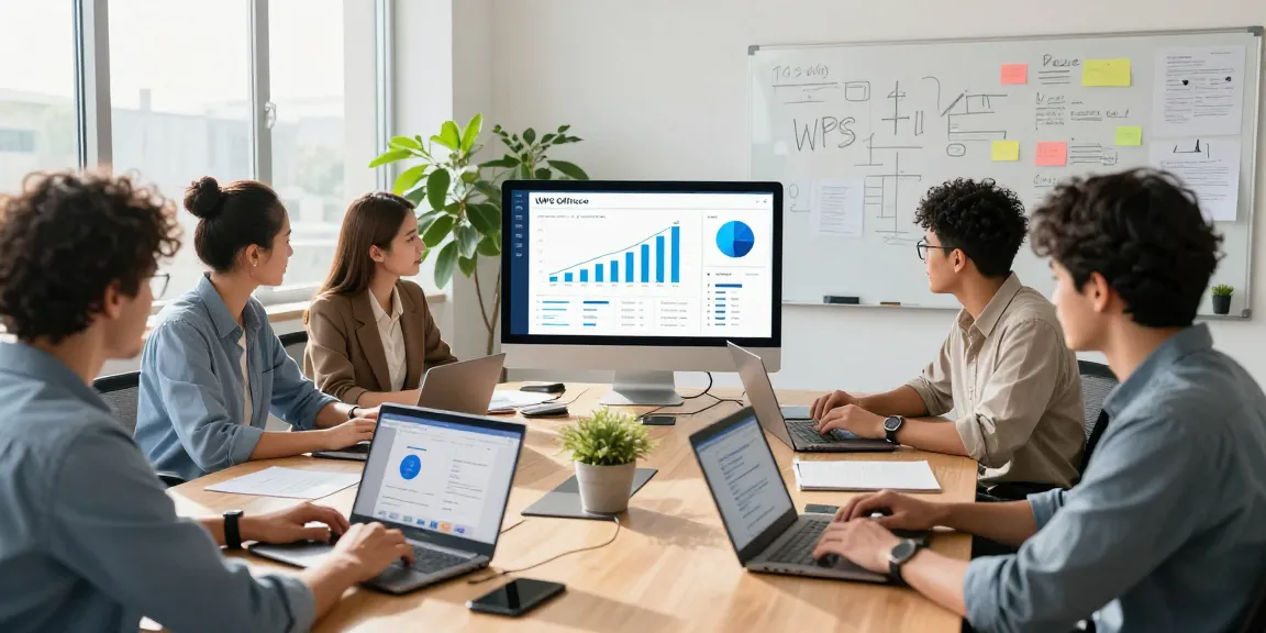 Team collaboration in a bright office, showcasing WPS Official Website solutions for productivity and teamwork.