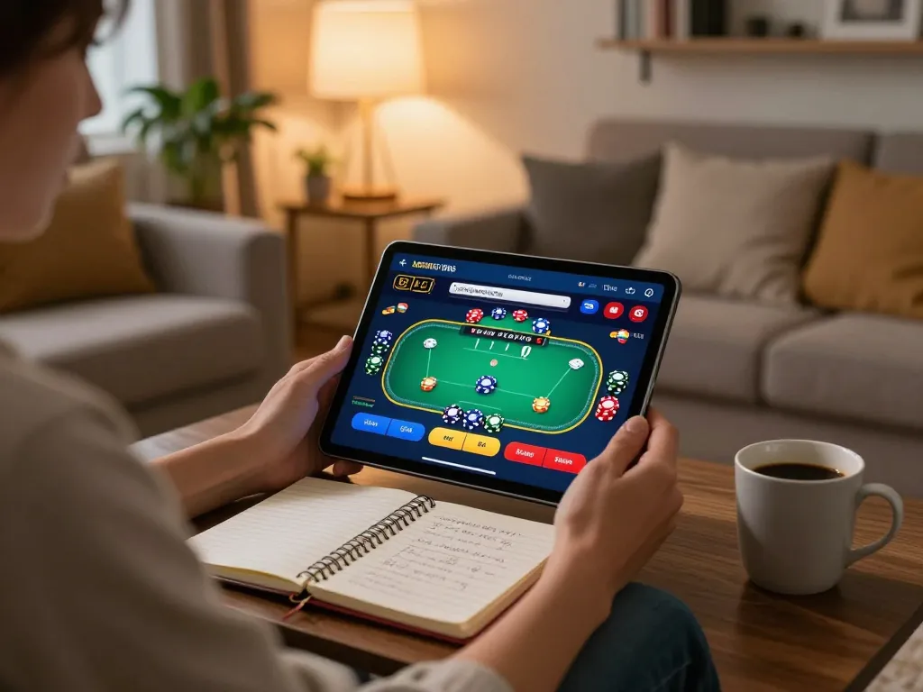 Engaging in responsible gaming on cm88.com with a tablet in a cozy living room setting.
