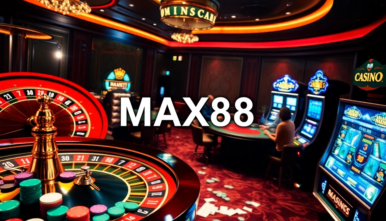 Experience excitement at MAX88 casino with vibrant slot machines and engaging poker tables.