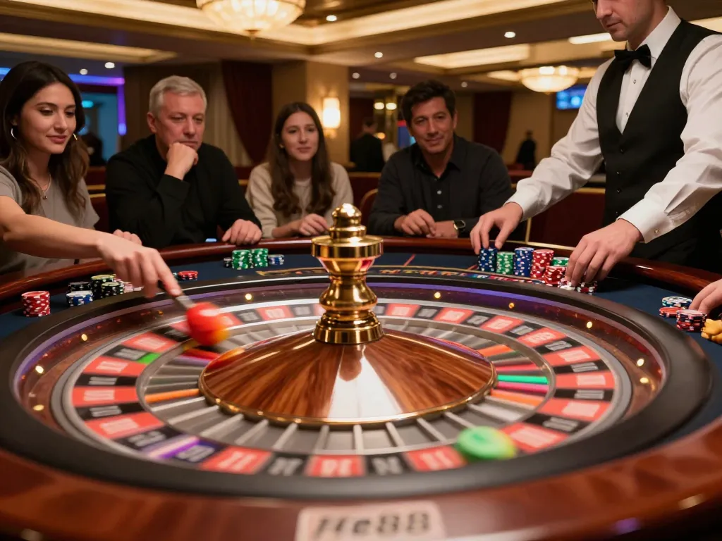 Watch thrilling roulette gameplay at FC88 casino, with players poised on their bets.