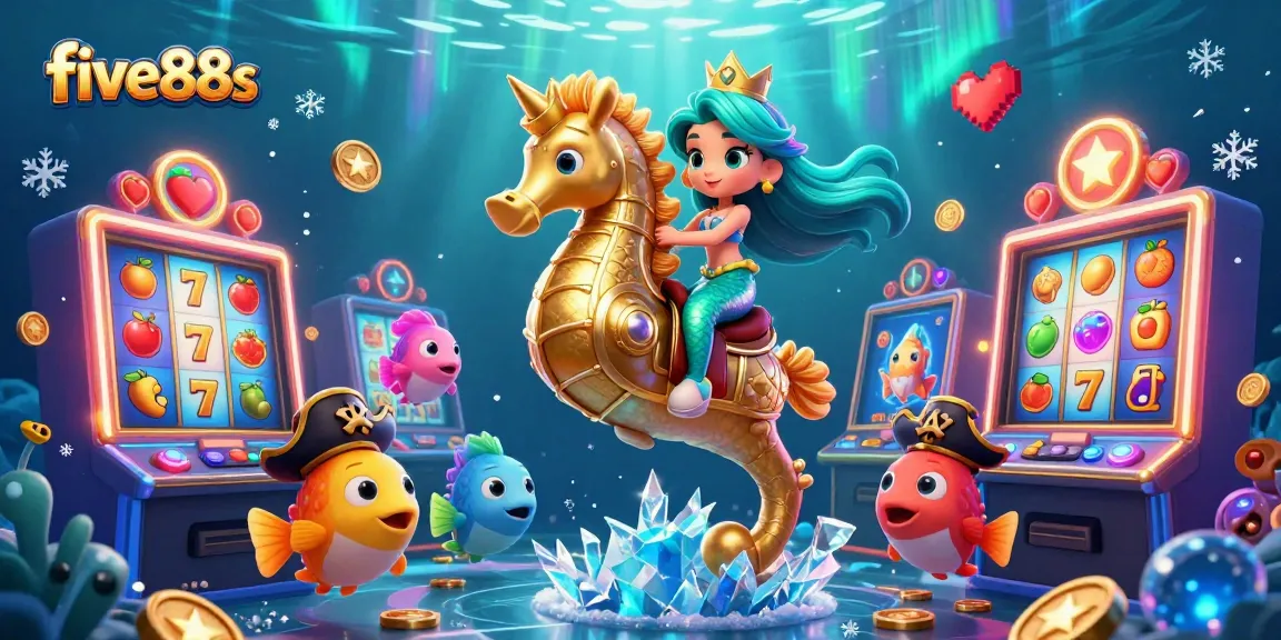 Experience excitement at five88s with colorful slot machines and a charming mermaid in this underwater scene.