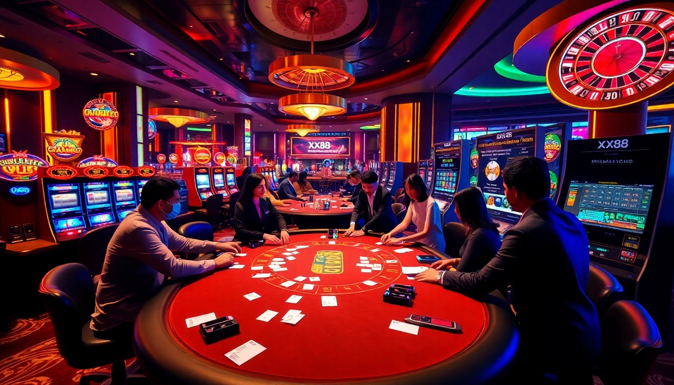 Winning moments at xx88 casino with players excitedly engaging at the poker table.