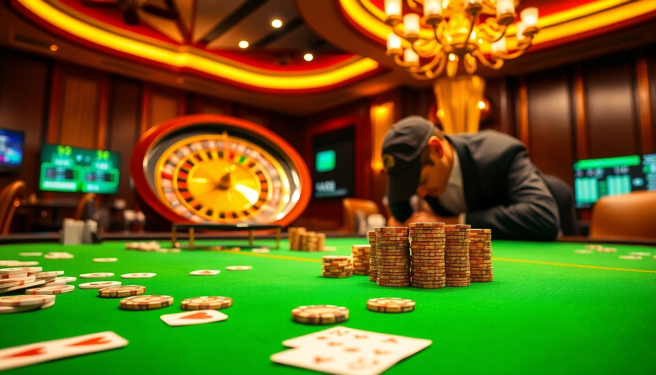Experience the thrill of betting at NK88's luxurious casino table surrounded by elegant gaming elements.