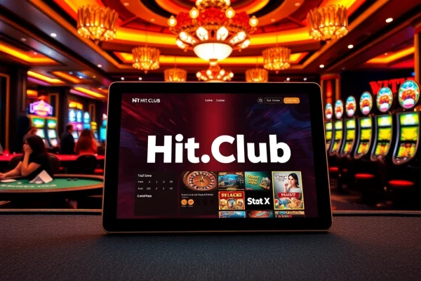 Engage with the lively experience at Hit.Club amidst vibrant casino tables and bright slot machines.