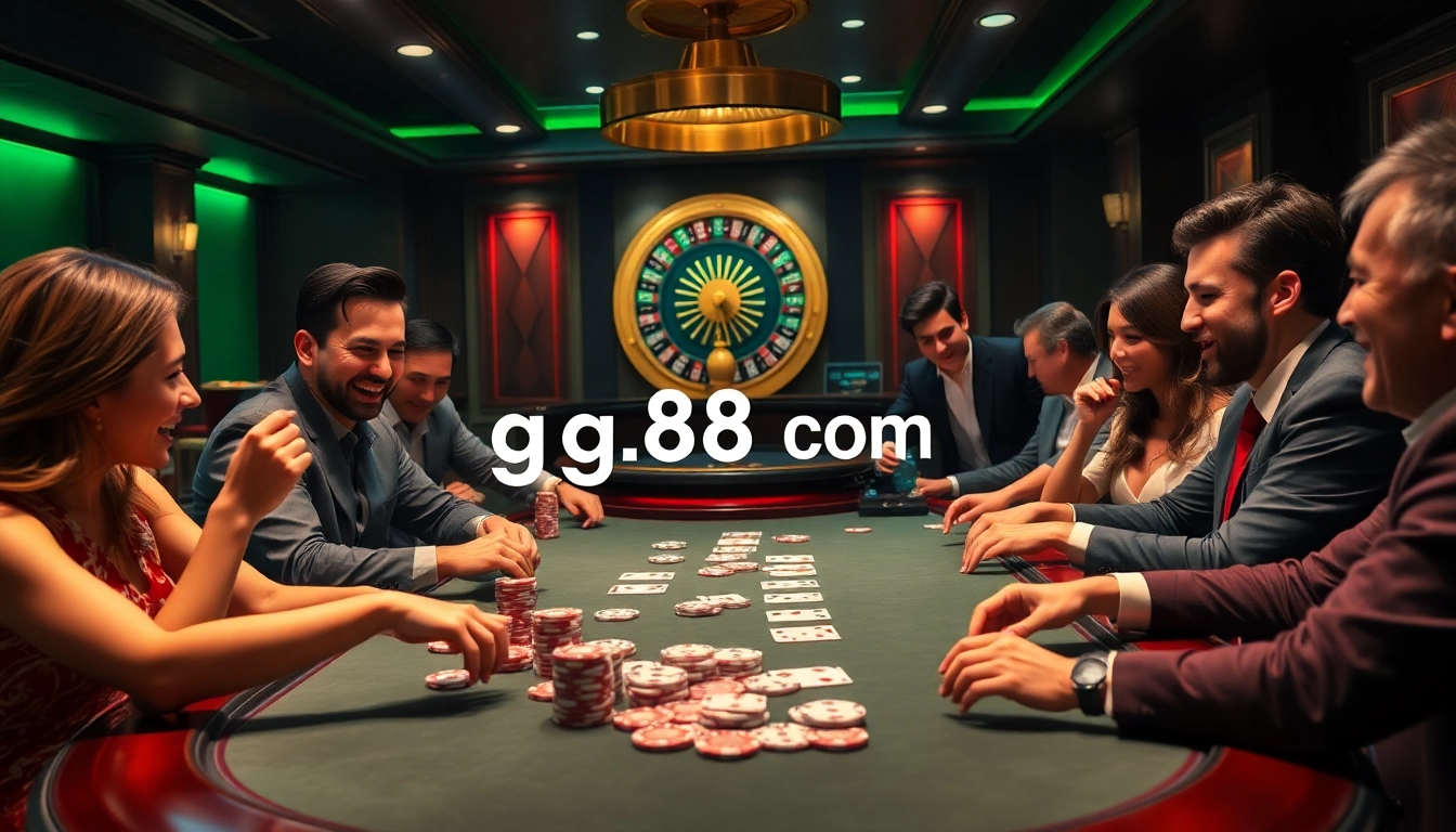 Experience the thrill of winning at GG88 com with players engaged at a vibrant poker table.