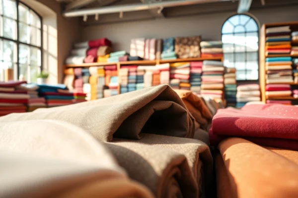 Stoffen online bestellen van verschillende kleurrijke stoffen in een gezellige winkel.
