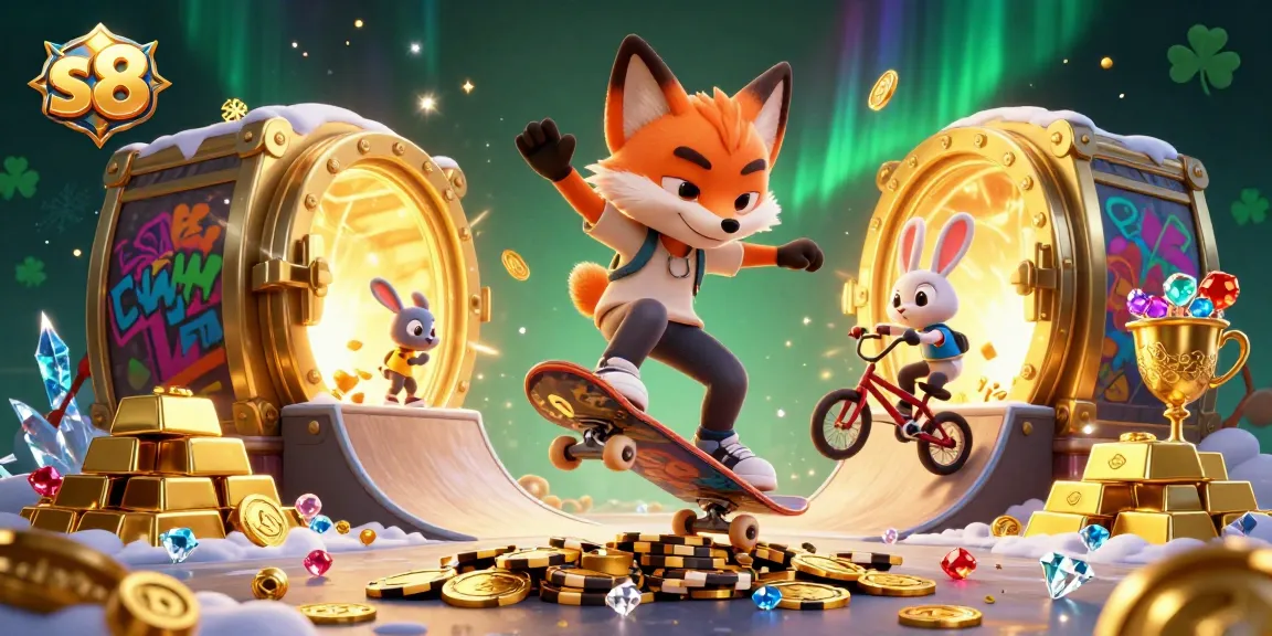 Experience the thrill of s8 casino games with our lively illustration showcasing vibrant character action and dazzling treasures.