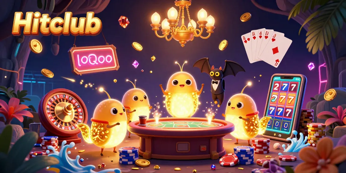 Hitclub's vibrant casino scene showcases luminescent glowworms lighting up gaming tables, enhancing the experience.